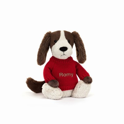 Jellycat Bashful Fudge Puppy with Red Jumper Australia | 289701VFH